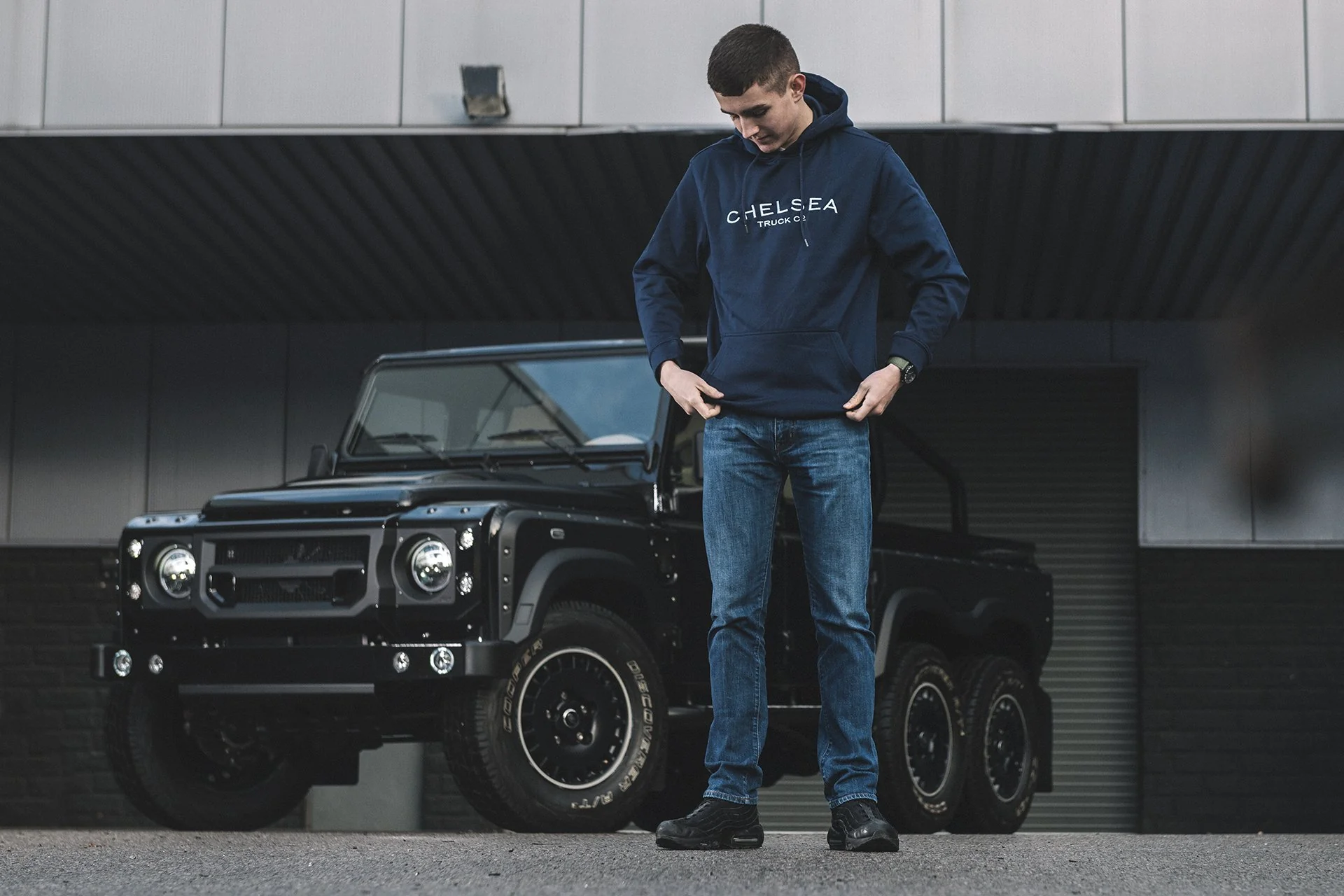 Navy Blue with White Embroidery Chelsea Truck Co Hoodie - Image 9