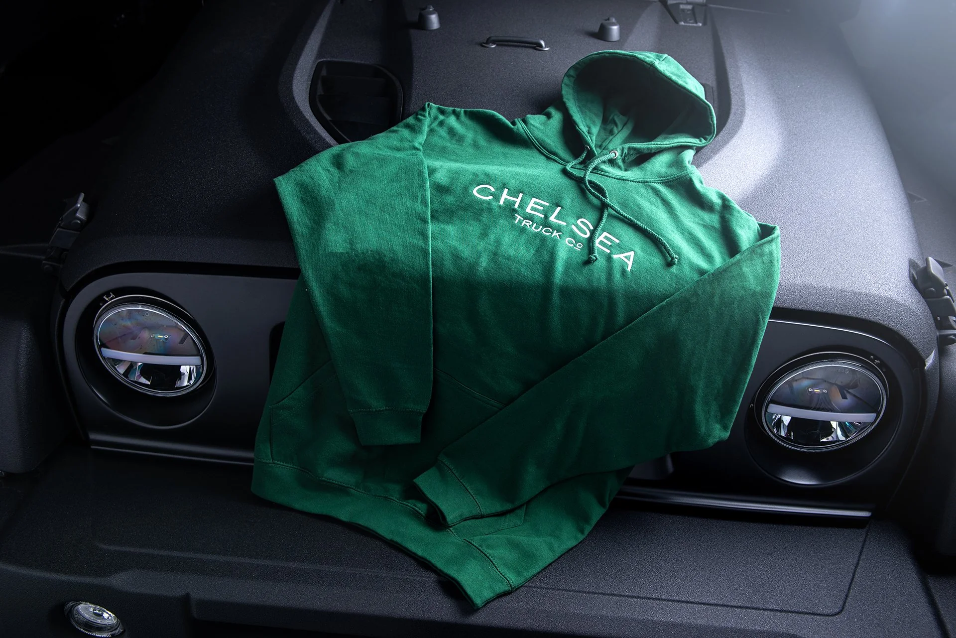 Chelsea Truck Co Hoodie - Green with White Embroidery - Image 2