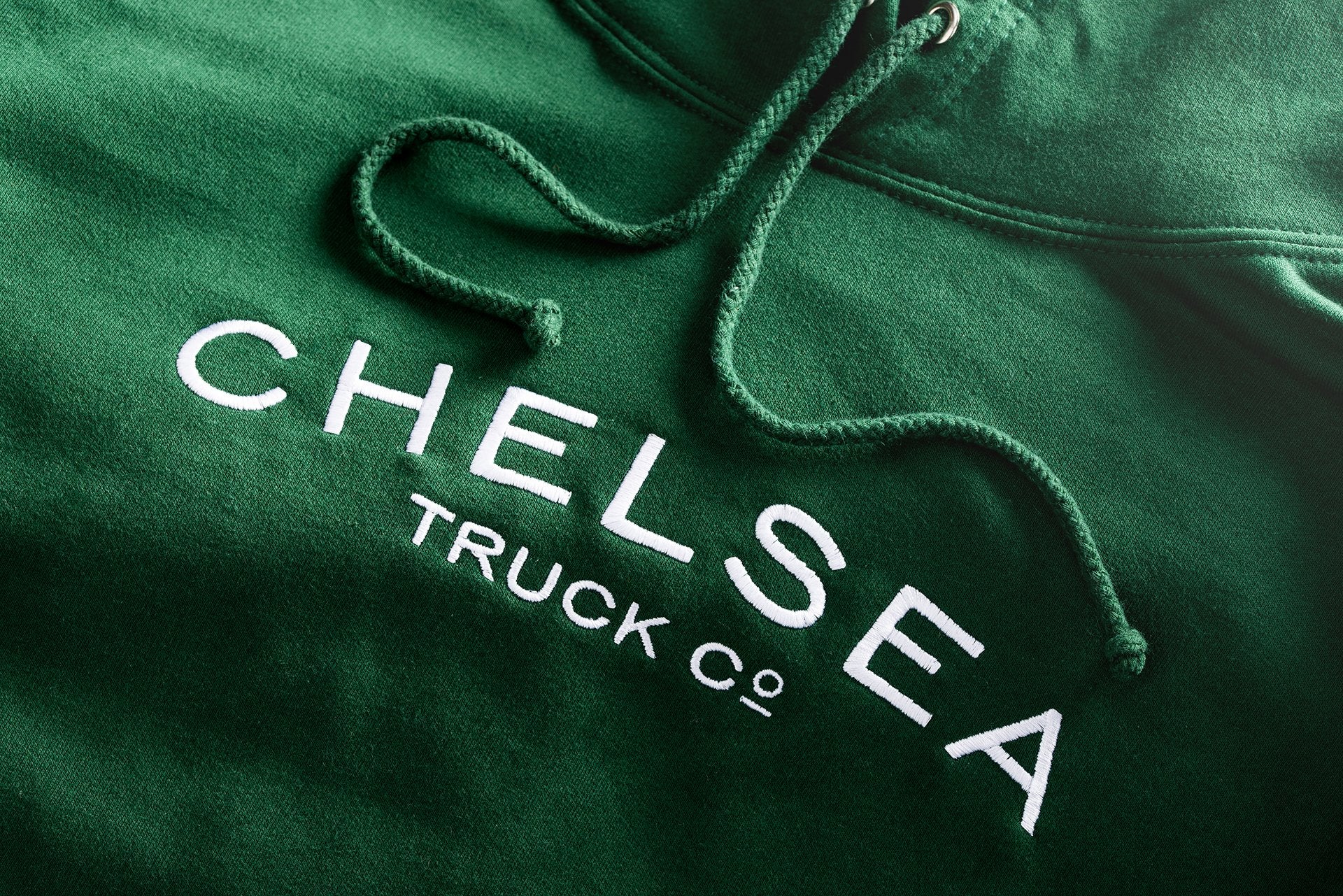 Chelsea Truck Co Hoodie - Green with White Embroidery - Image 3