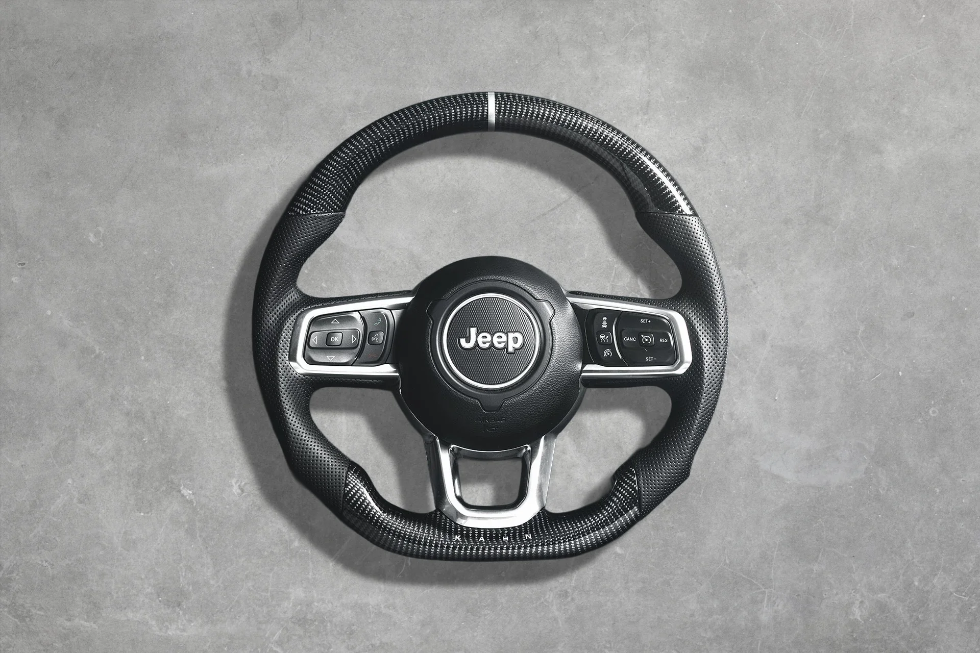 Jeep Wrangler JL (2018 Onwards) Carbon Sports Heated Steering Wheel with Kahn Lettering
