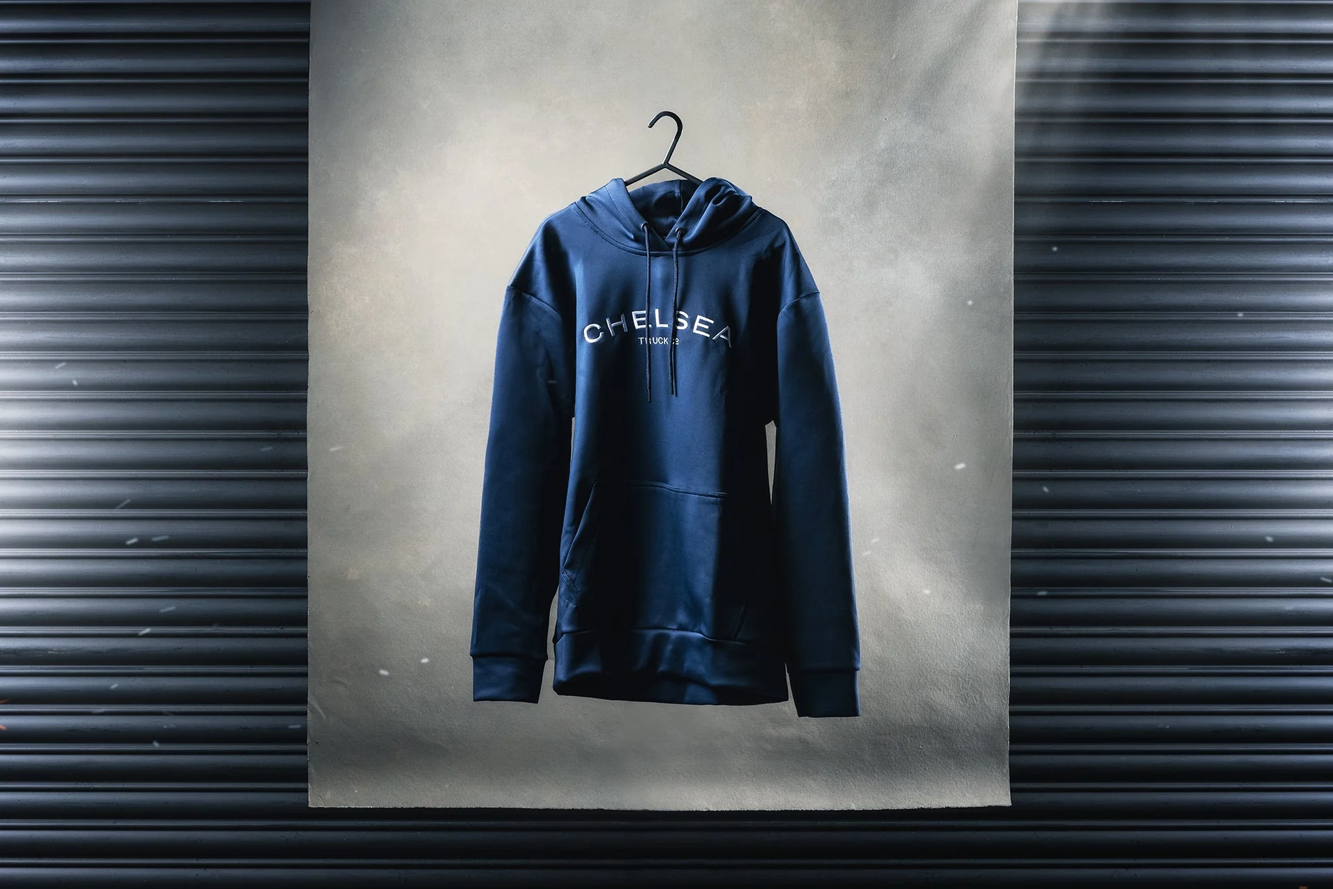 Chelsea Truck Co Hoodie - Navy Blue with White Embroidery - Image 3