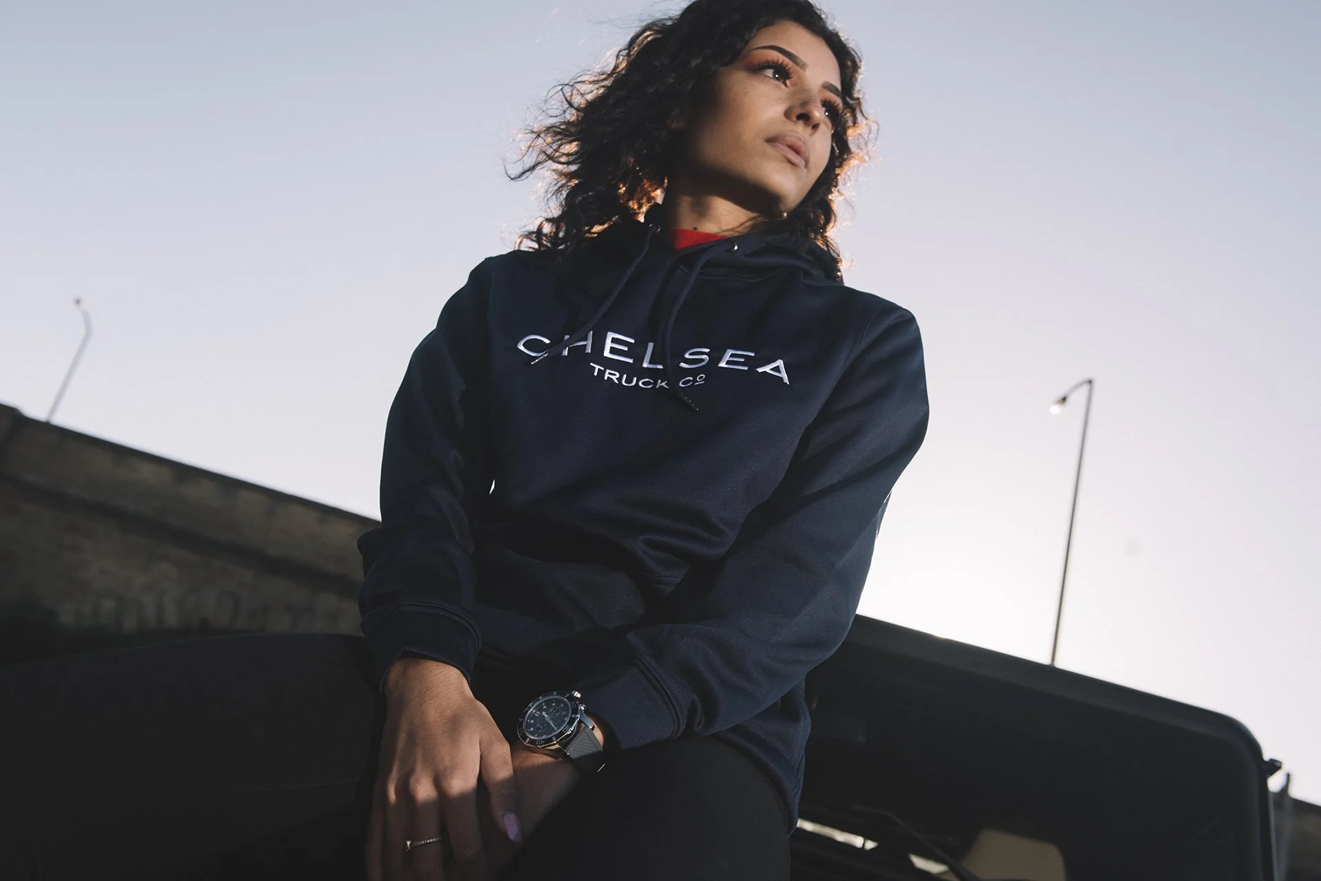 Chelsea Truck Co Hoodie - Navy Blue with White Embroidery - Image 5