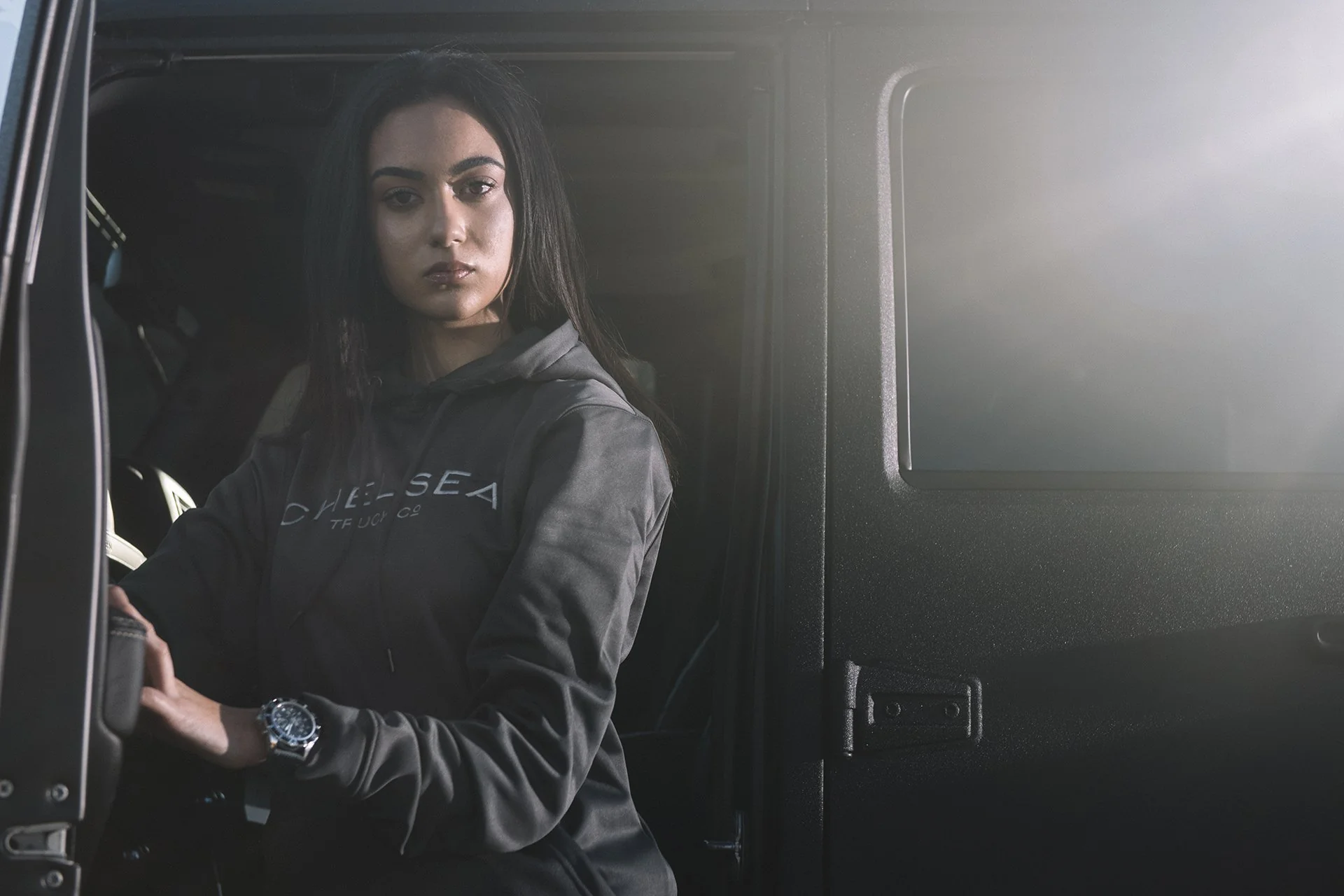 Chelsea Truck Co Hoodie - Steel Grey with Silver Embroidery - Image 3